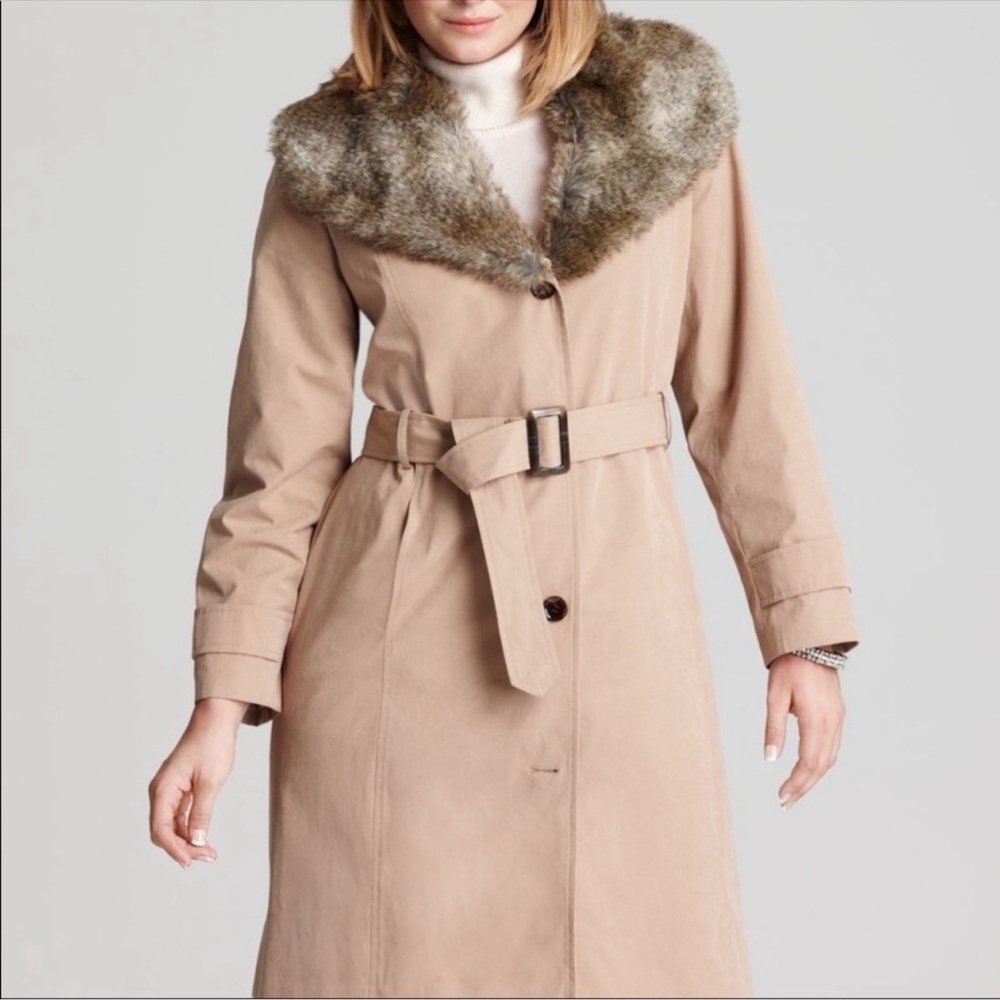 Brand new! Calvin Klein Trench coat jacket with Faux Fur collar - size XL